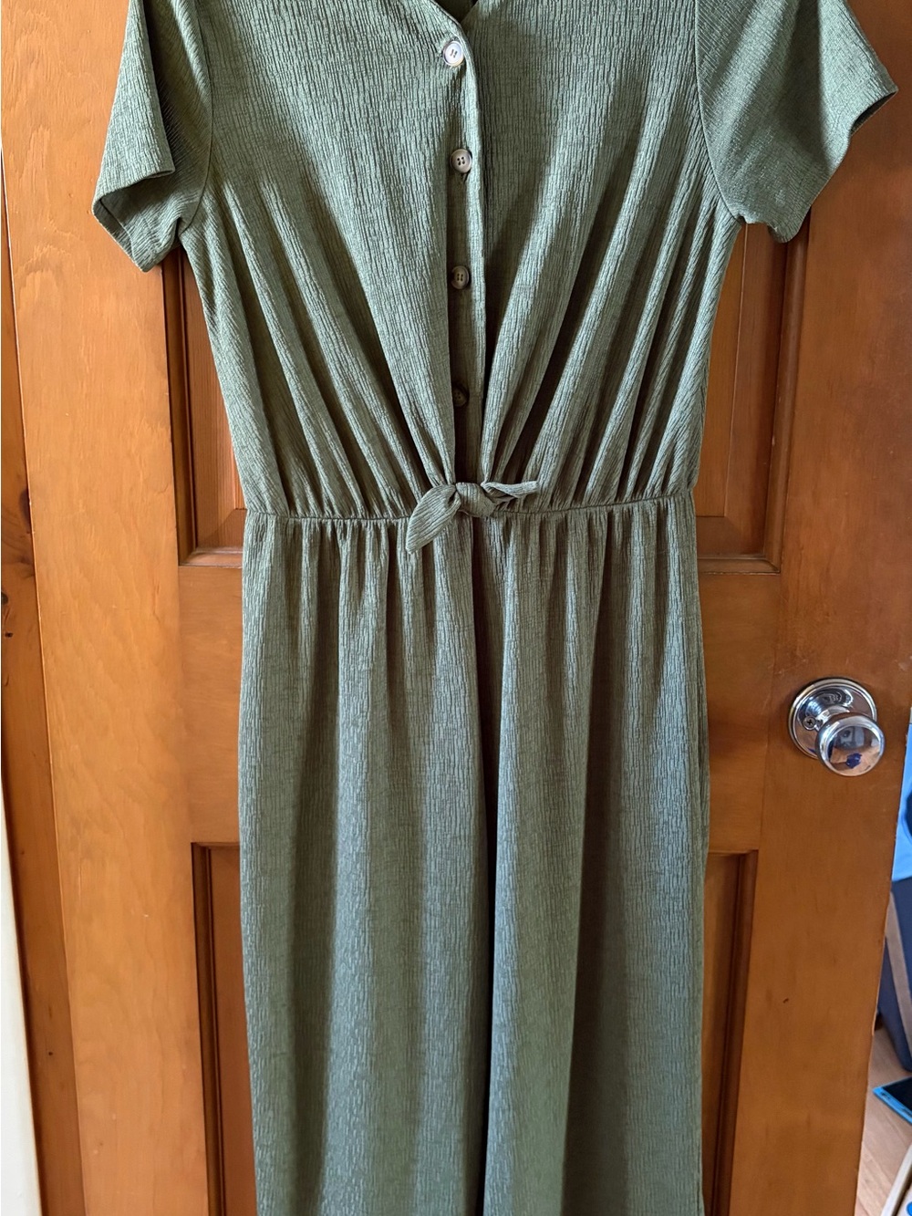 Sage Green Button-Front Jumpsuit